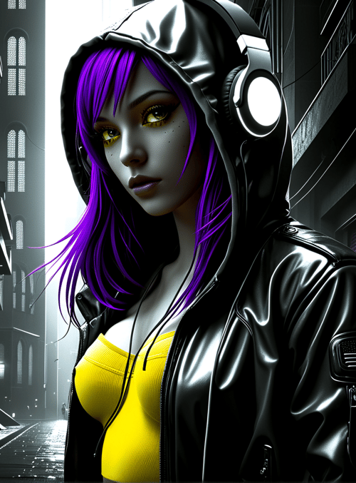 woman, neon, alleyway, cyberpunk, headphones