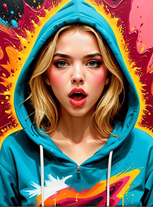 woman, hoodie, paint, splash
