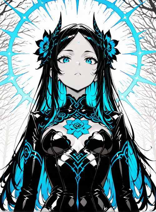 anime girl, forest, trees, flower, headdress, armor, soul, spirit
