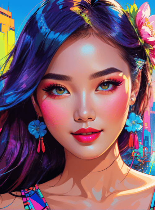 woman, cityscape, flowers