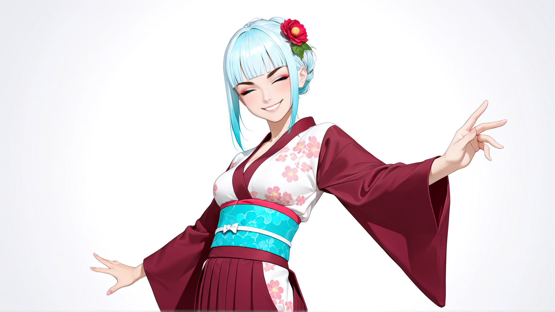 AI generated wallpaper featuring woman, anime, character, kimonos, flower, hair, kimono