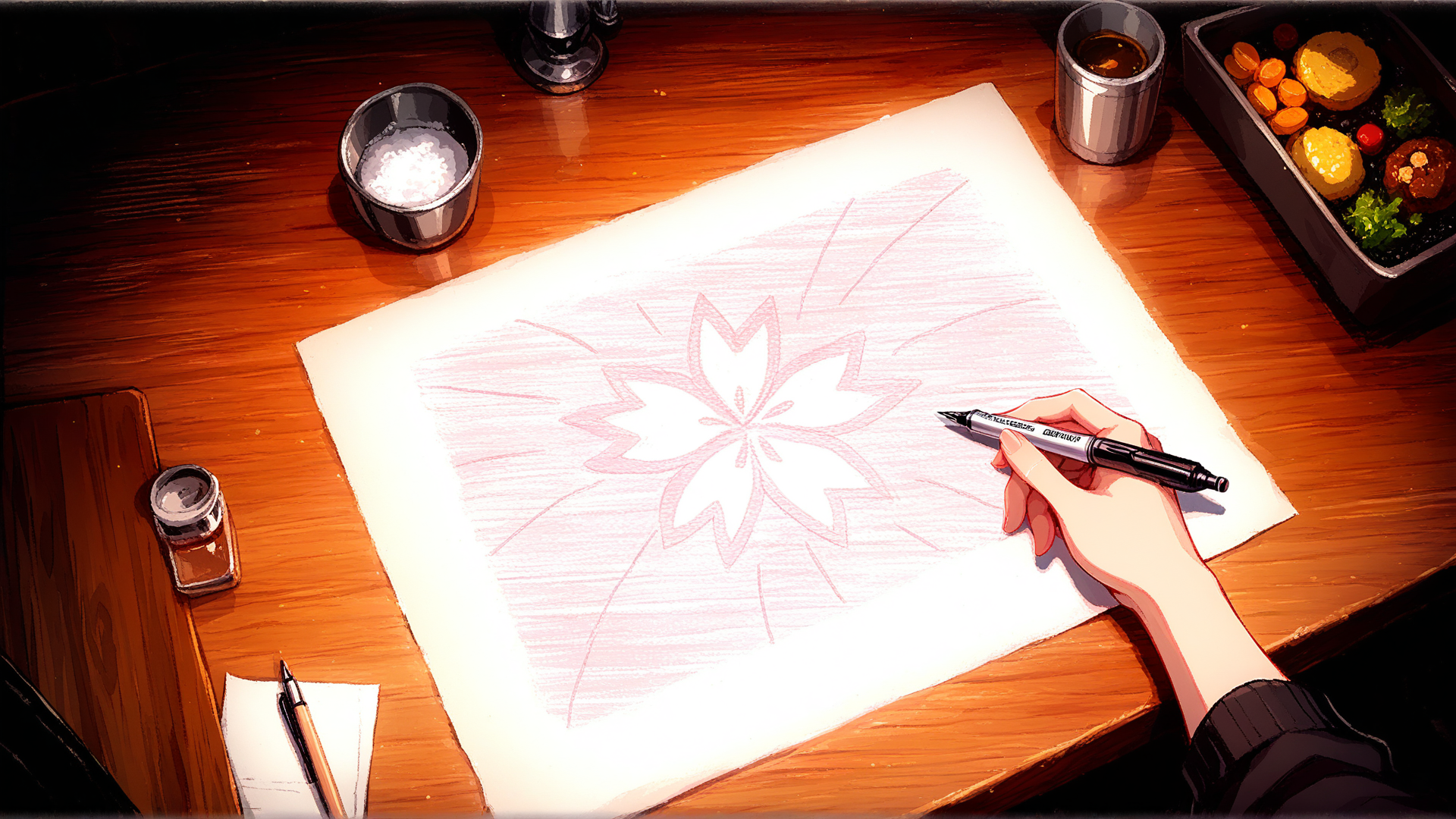 AI generated wallpaper featuring hand, drawing, table