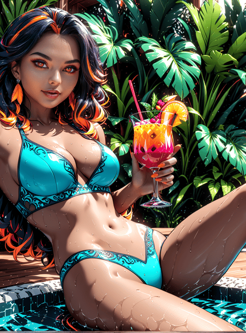 woman, pool, tropical