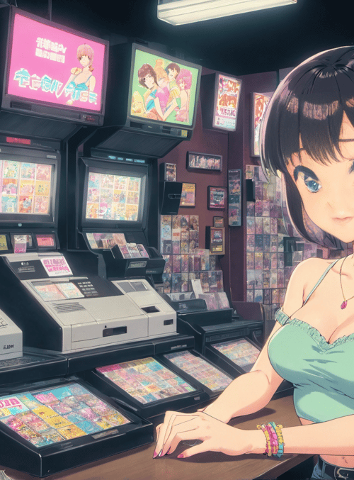 girl, arcade, magazines