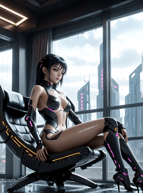 cybernetic, woman, chair