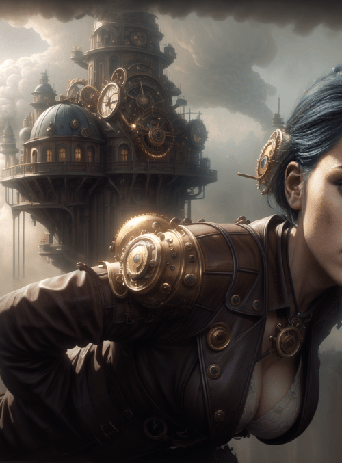 woman, steampunk, clock tower