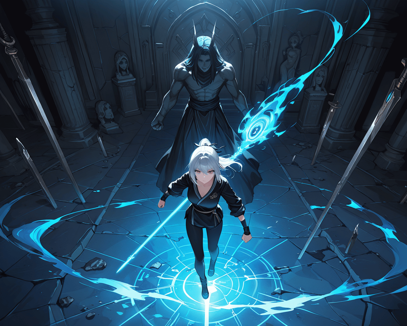 AI generated wallpaper featuring mage, warrior, dragon