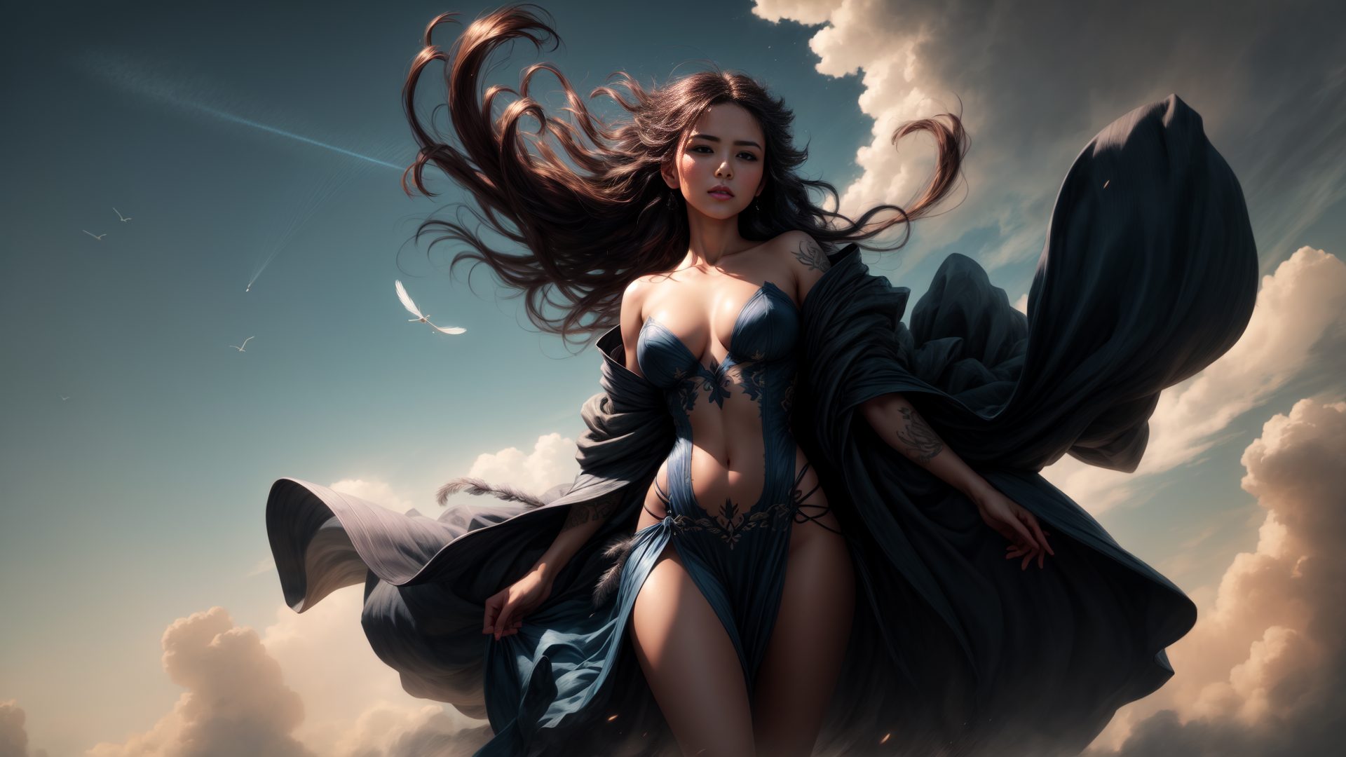 AI generated wallpaper featuring woman, angel, goddess