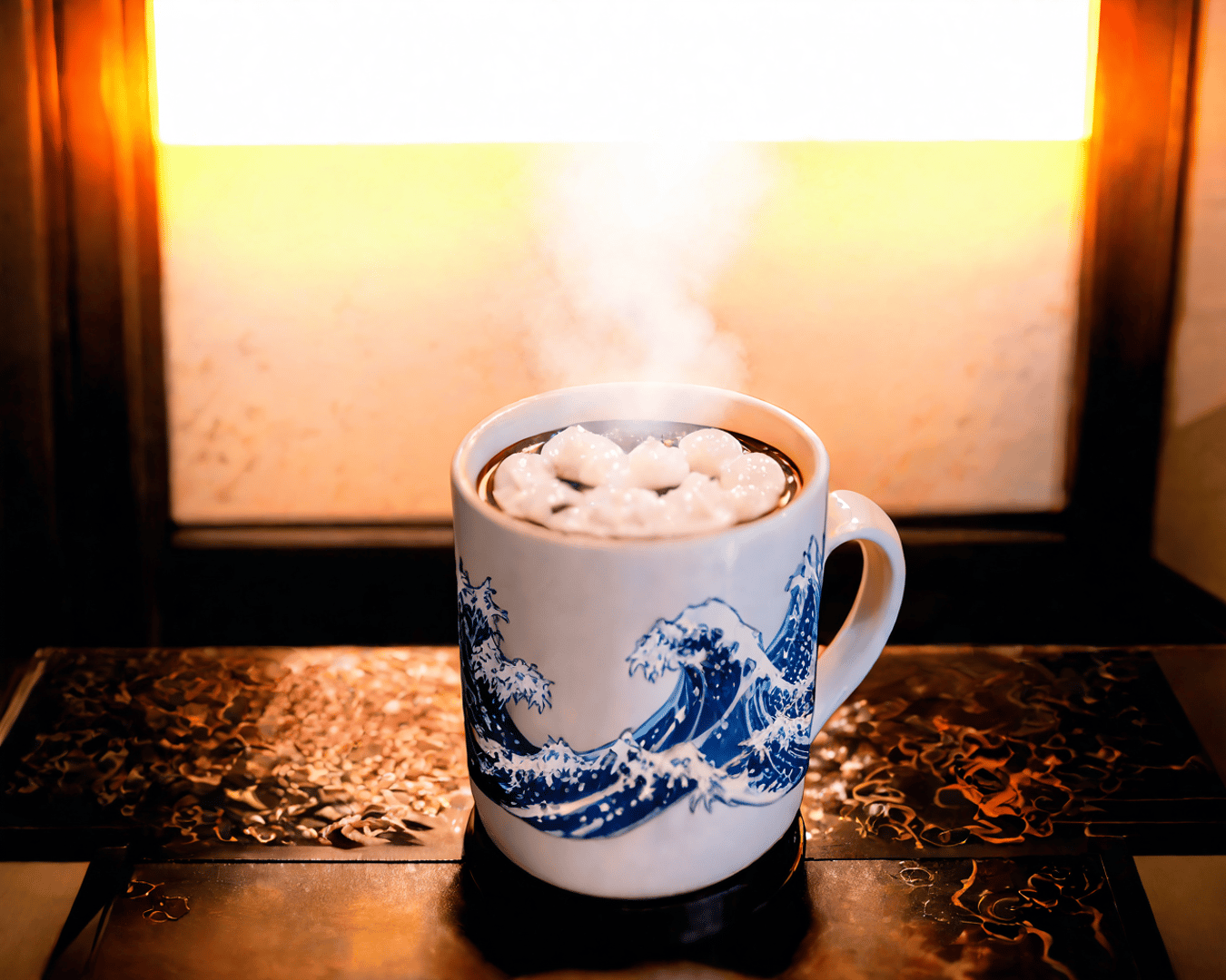 AI generated wallpaper featuring cup, hot chocolate, marshmallows