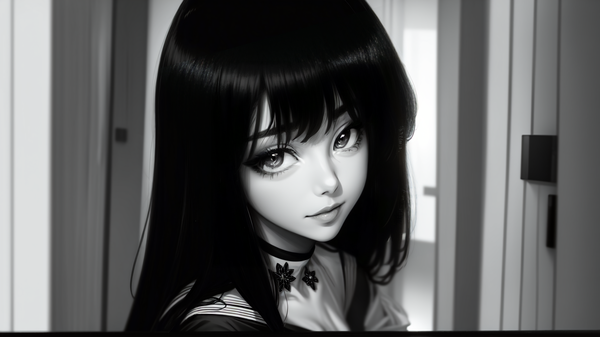 AI generated wallpaper featuring girl, anime, choker