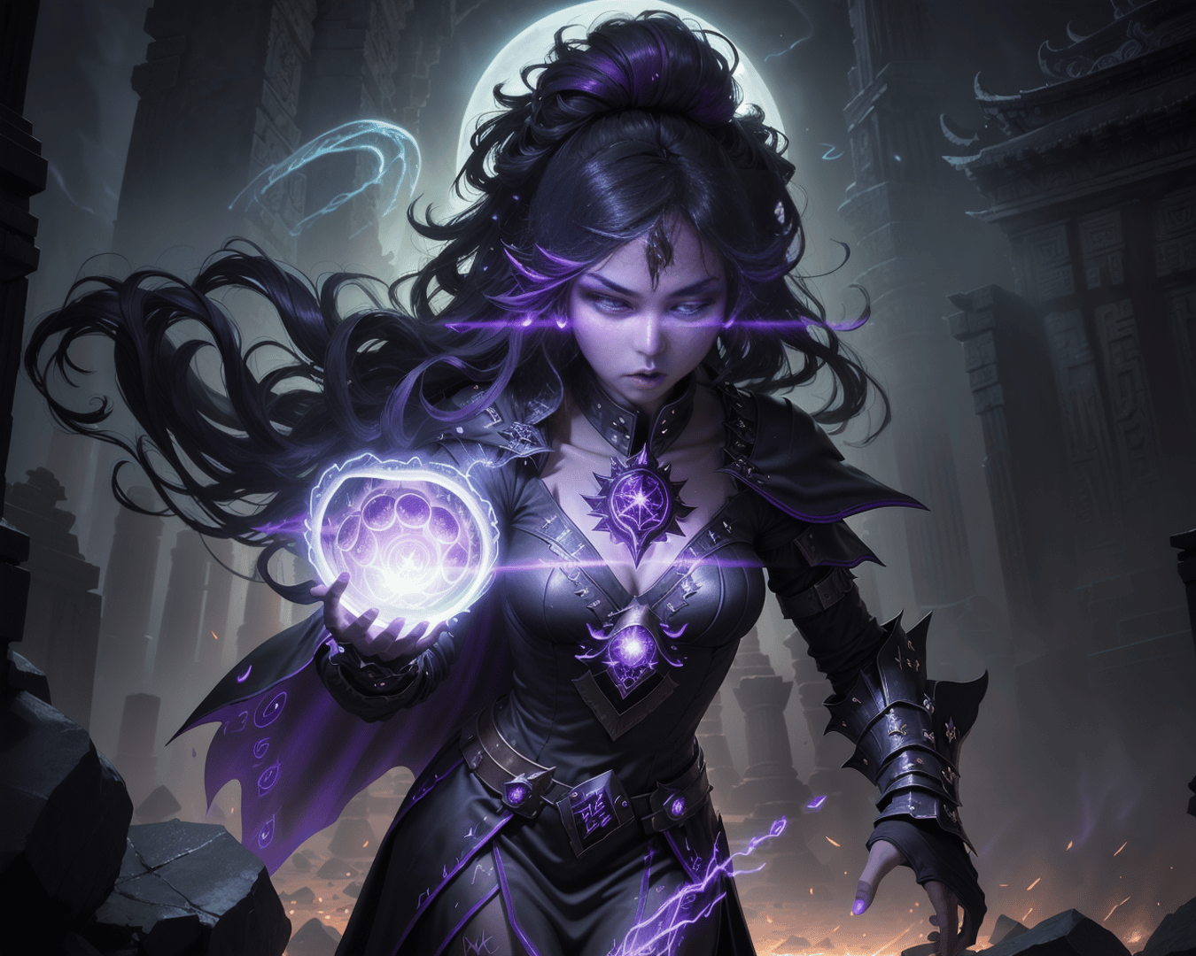 AI generated wallpaper featuring mage, warlock, sorceress
