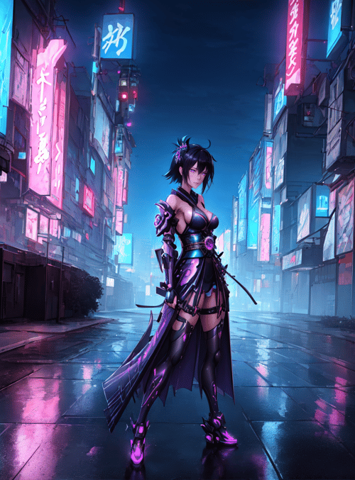 cyberpunk warrior, neon street