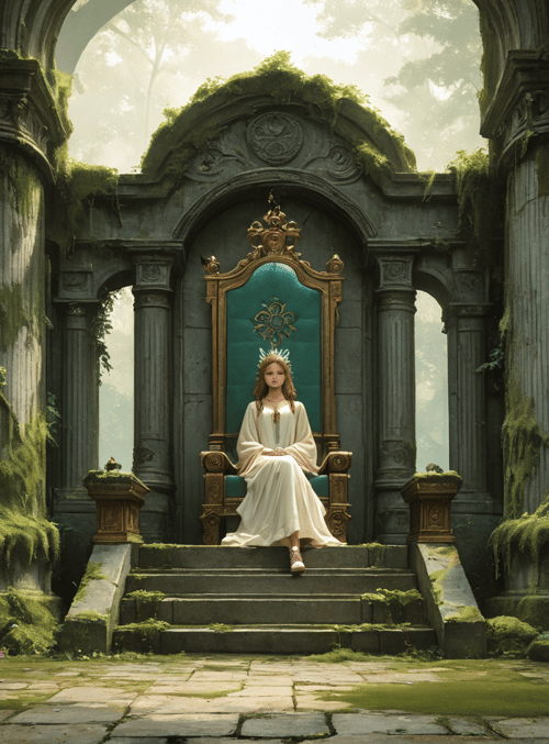 queen, ancient, ruins, forest, moss