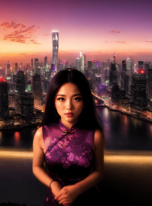 woman, cityscape, river