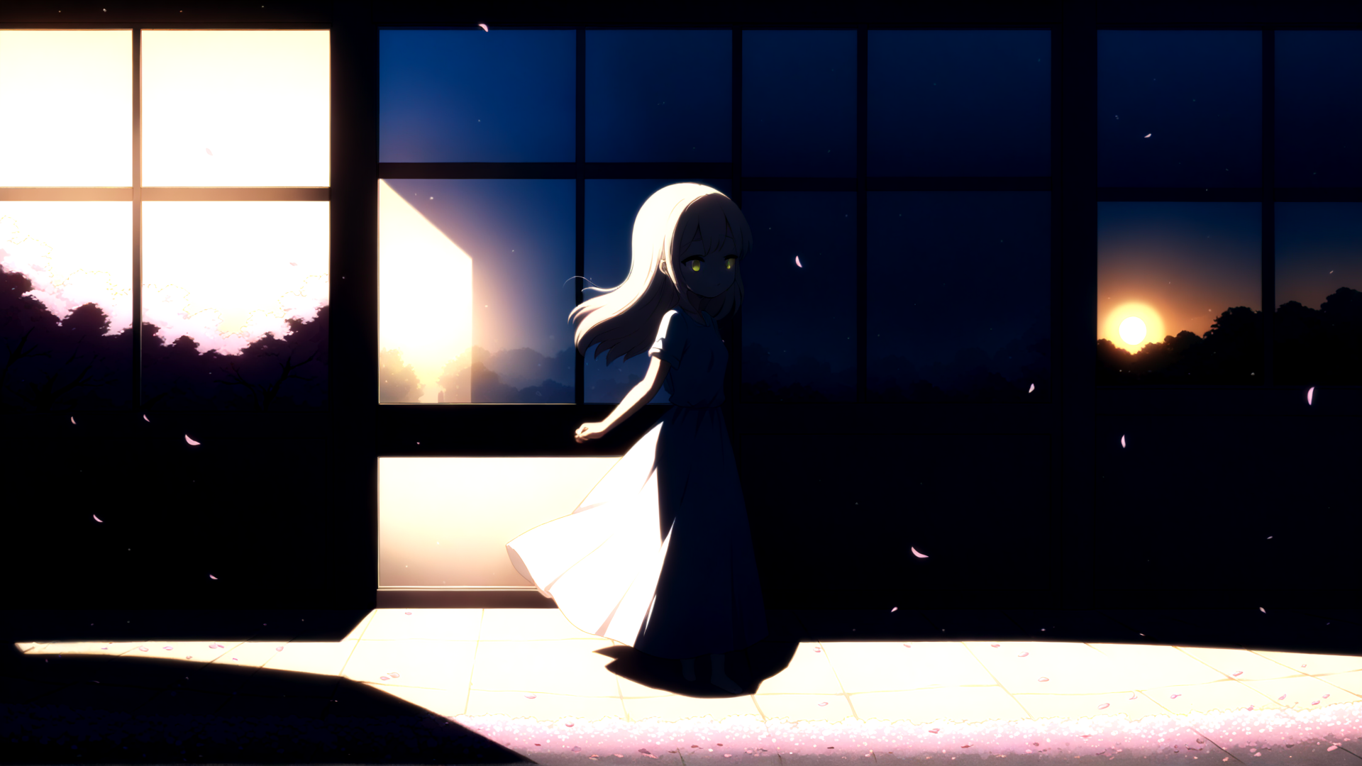 AI generated wallpaper featuring girl, window, sun