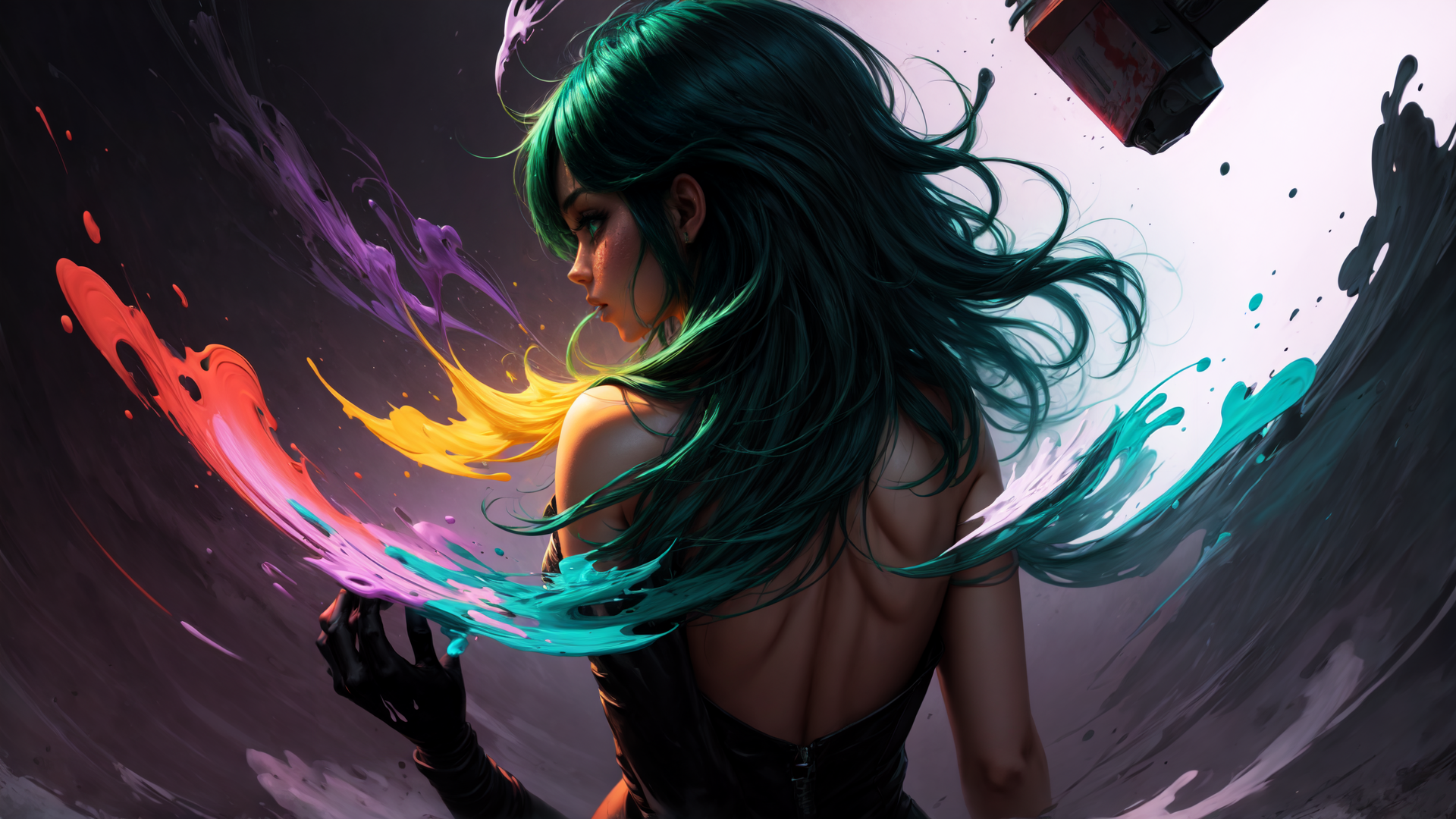 AI generated wallpaper featuring woman, paint, hair