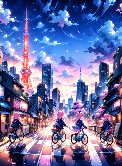 girls, bicycles, city
