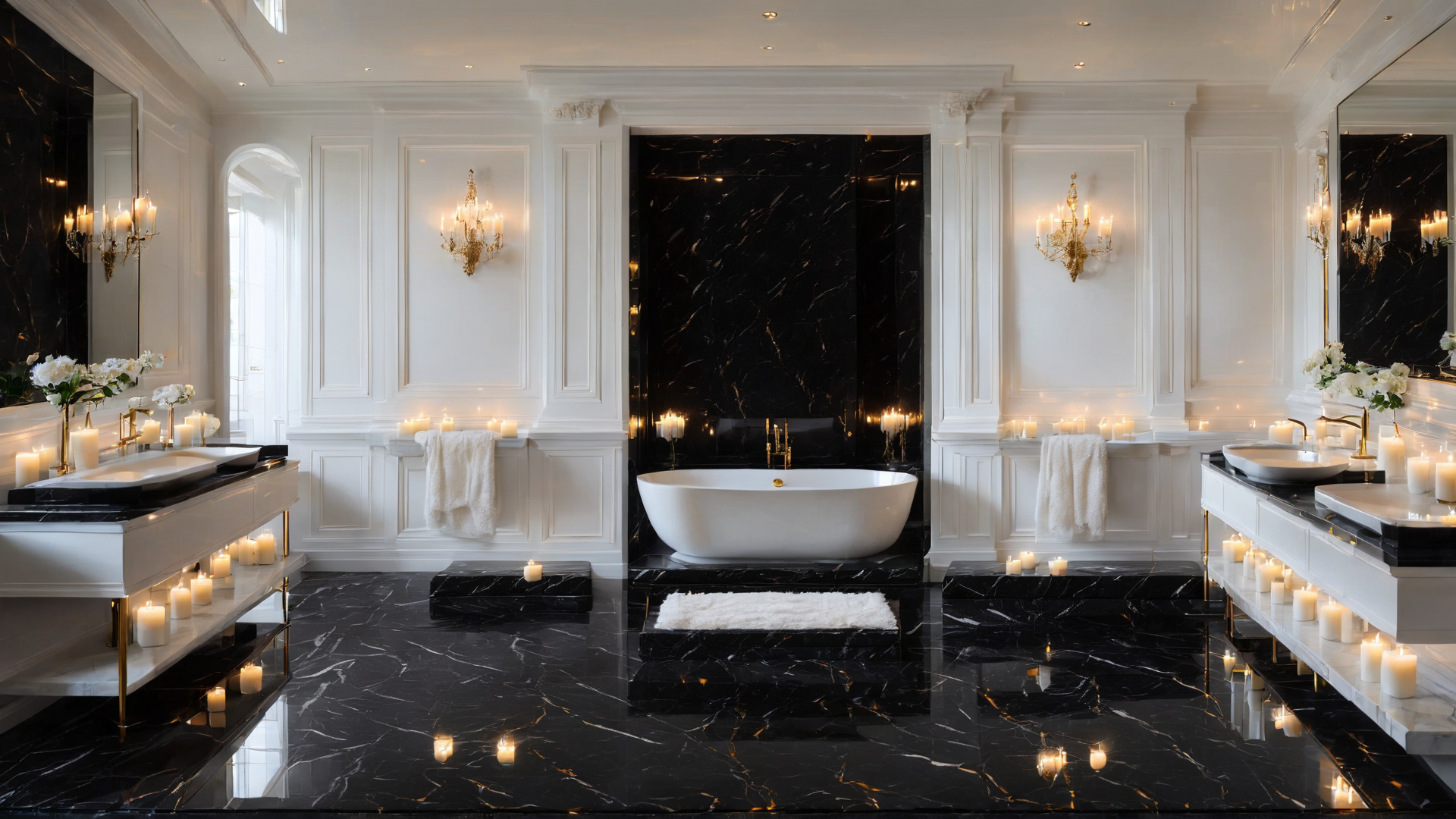 AI generated wallpaper featuring bathroom, bathtub, vanities