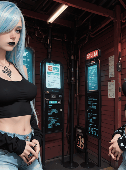 woman, cosplay, tattoo, skull, jeans, blacktop
