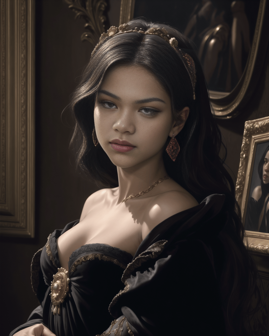 AI generated wallpaper featuring woman, headdress, dress