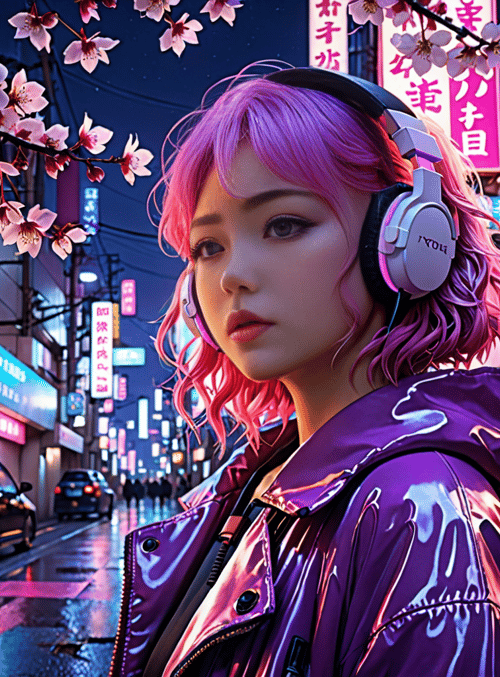 girl, headphones, street