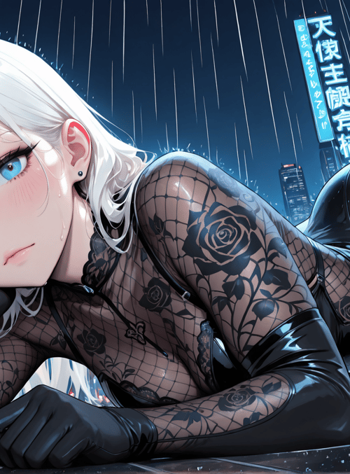 woman, roses, city, rain