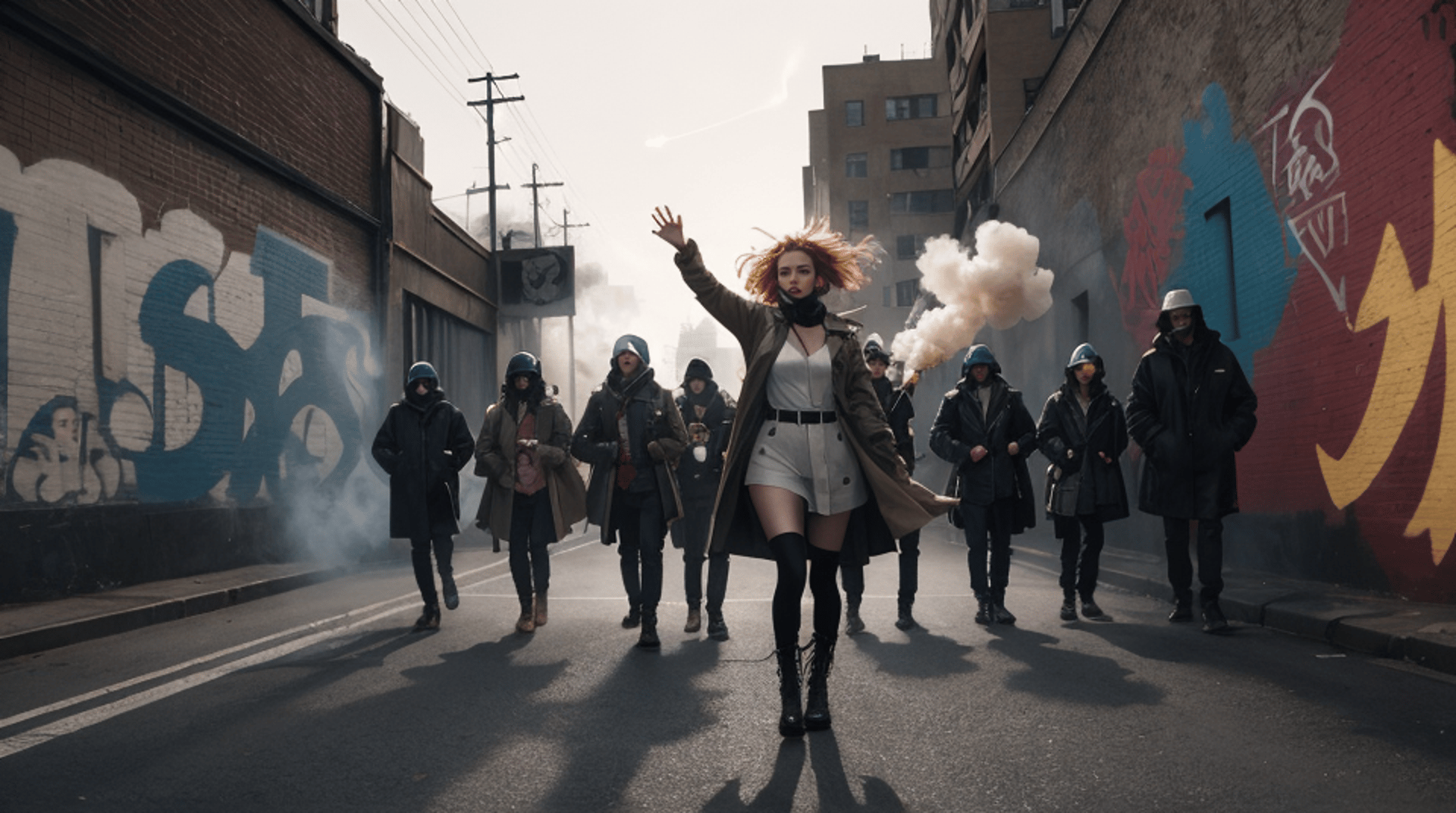 AI generated wallpaper featuring woman, group, protesters