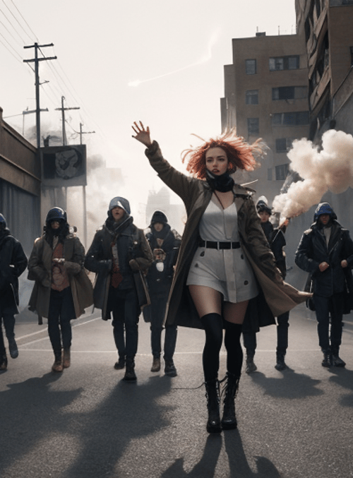 woman, group, protesters