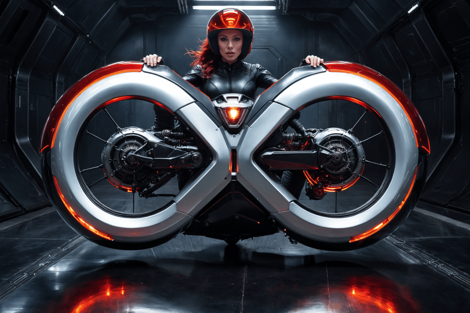 AI generated wallpaper featuring motorcycle, woman, helmet