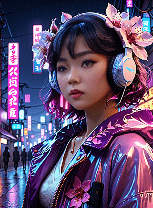 woman, cherry blossoms, street
