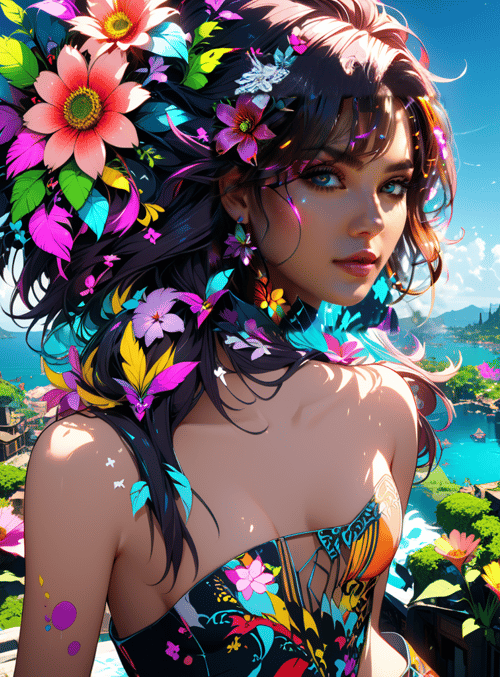 woman, flowers, city