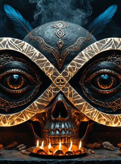 skull, owl, candle