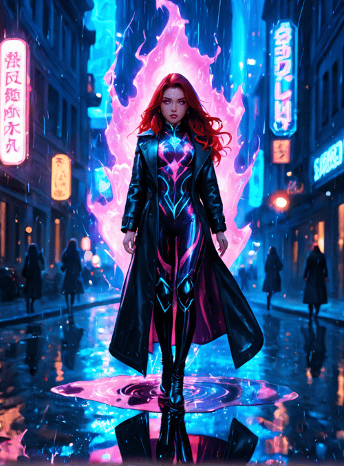 woman, neon, superhero