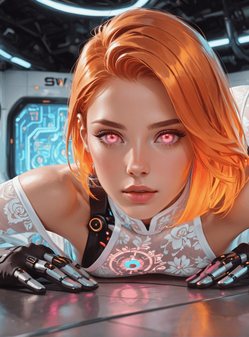 cyborg, woman, robot, laptop, screen
