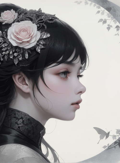 woman, butterfly, rose
