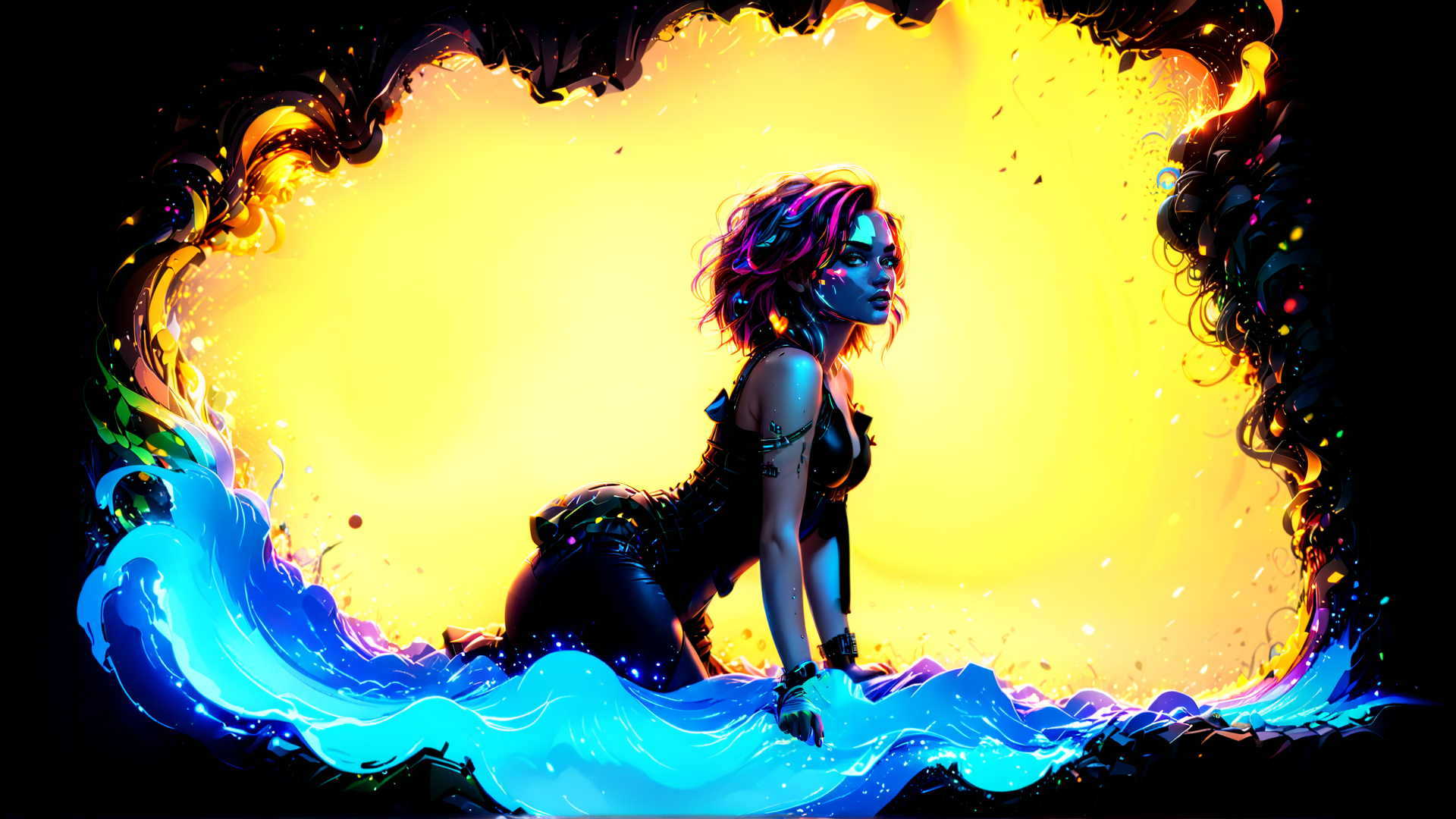 AI generated wallpaper featuring woman, digital, art