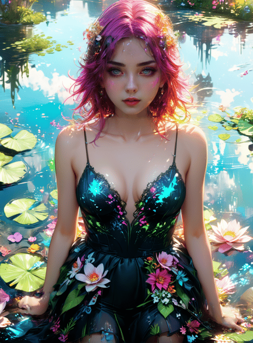 woman, lotus, water