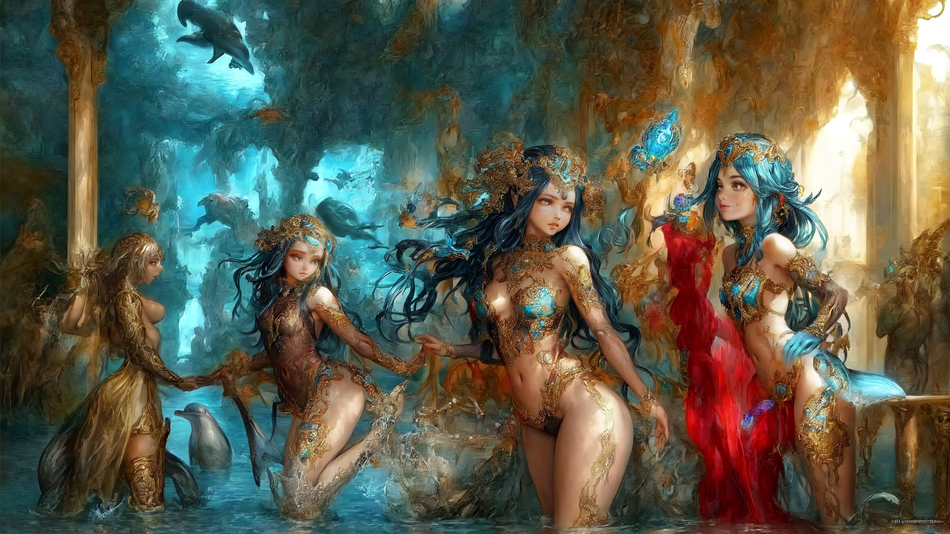 AI generated wallpaper featuring mermaids, fairy, divine beings