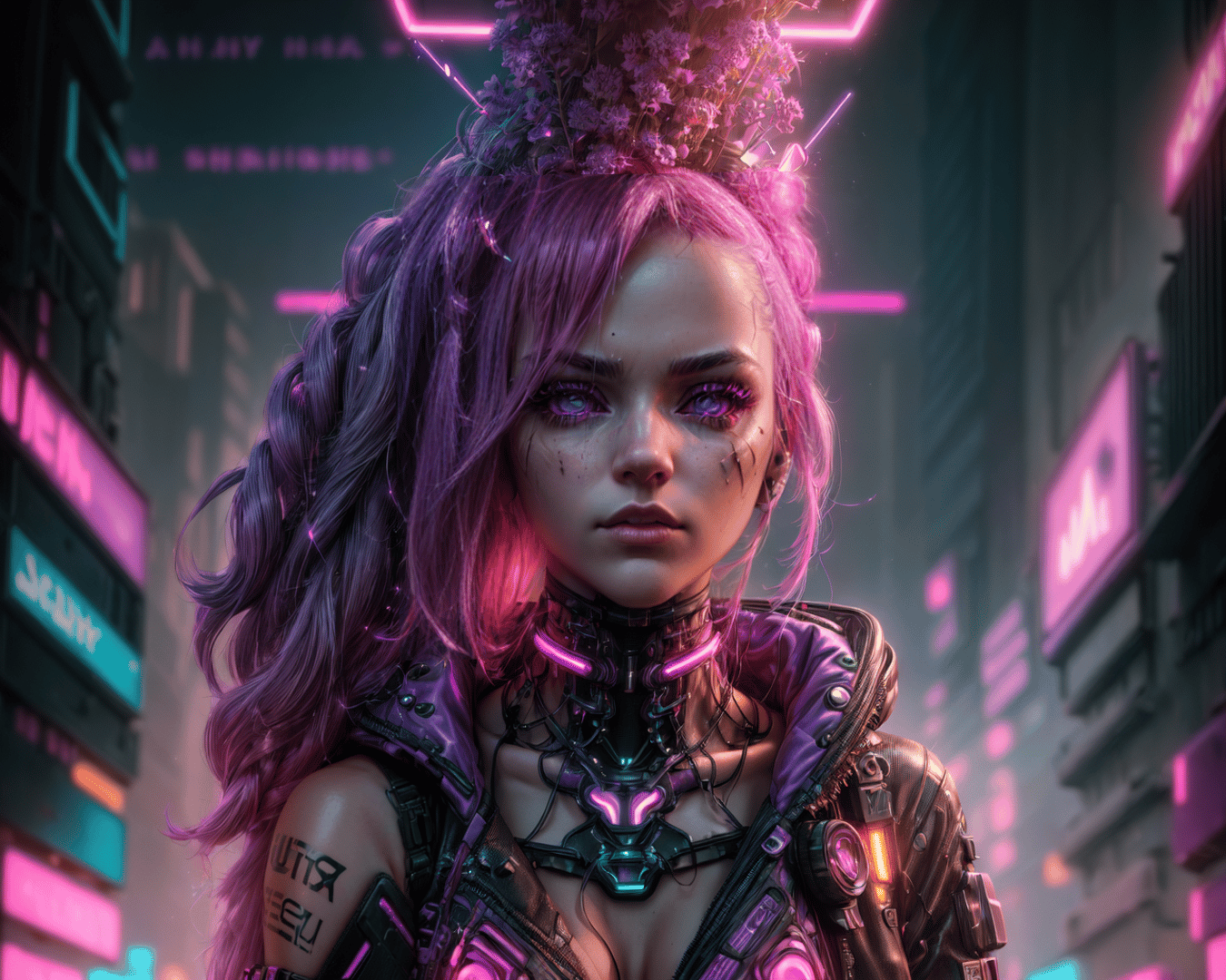 AI generated wallpaper featuring cyberpunk, woman, neon