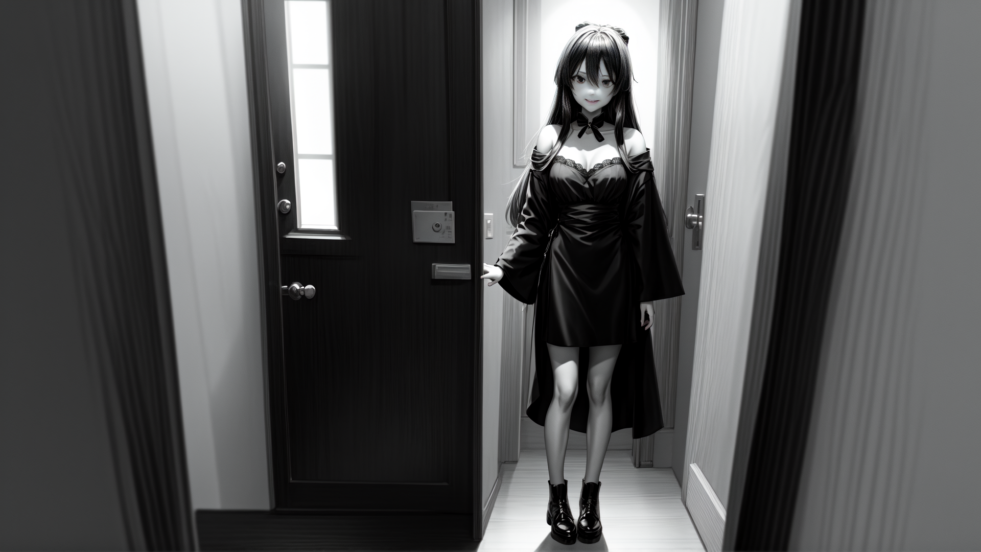 AI generated wallpaper featuring anime girl, woman, dress