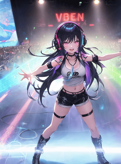 anime girl, stage, crowd