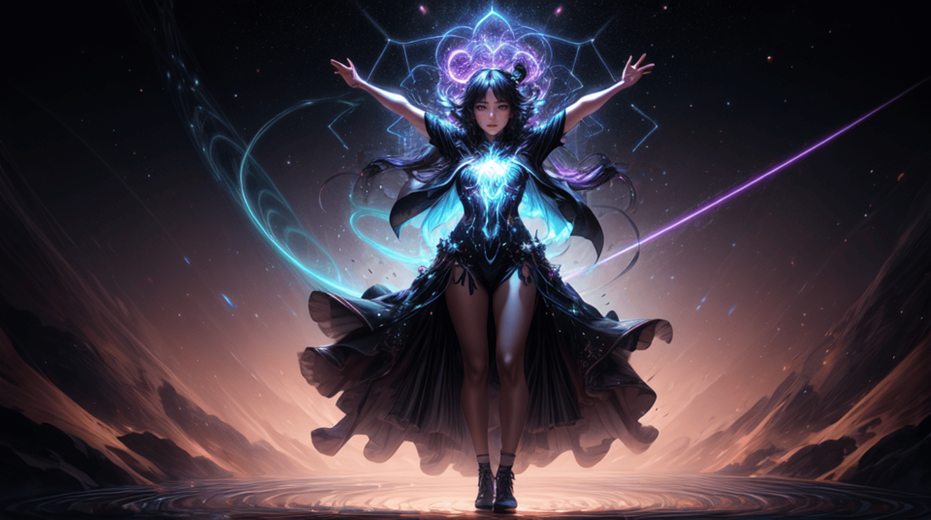AI generated wallpaper featuring woman, sorceress, energy