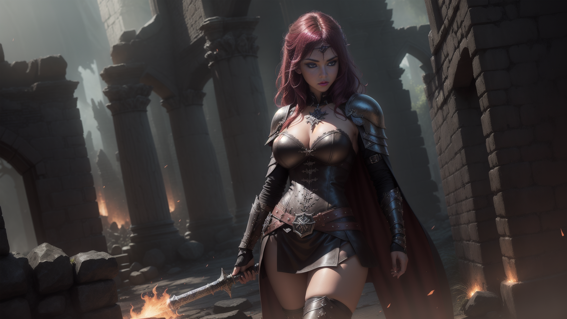 AI generated wallpaper featuring warrior, woman, sword