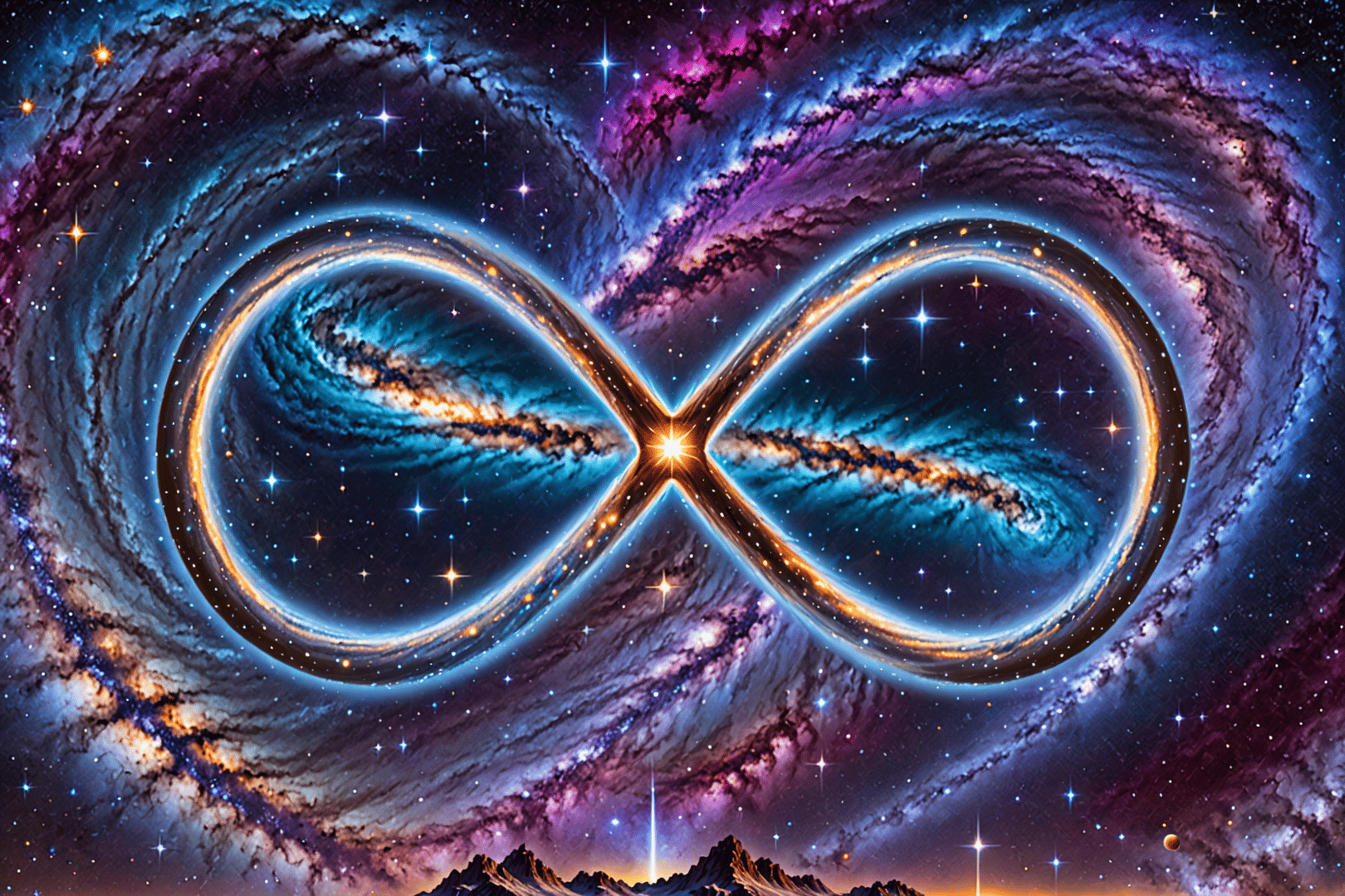 AI generated wallpaper featuring infinity symbol, galaxy, stars
