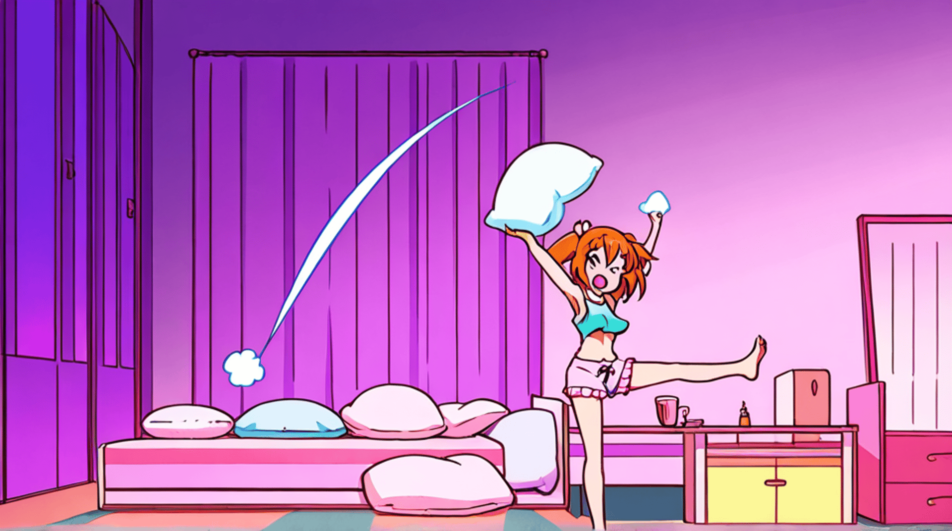 AI generated wallpaper featuring girl, pillow, bedroom