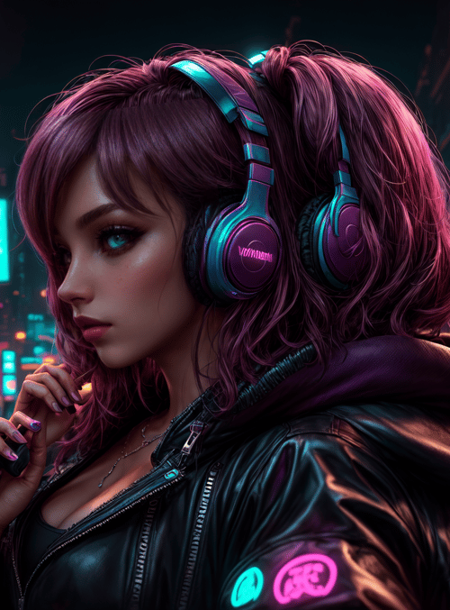 woman, headphones, city