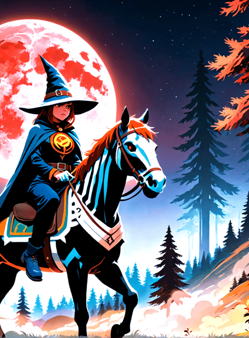 witch, horse, forest, moon