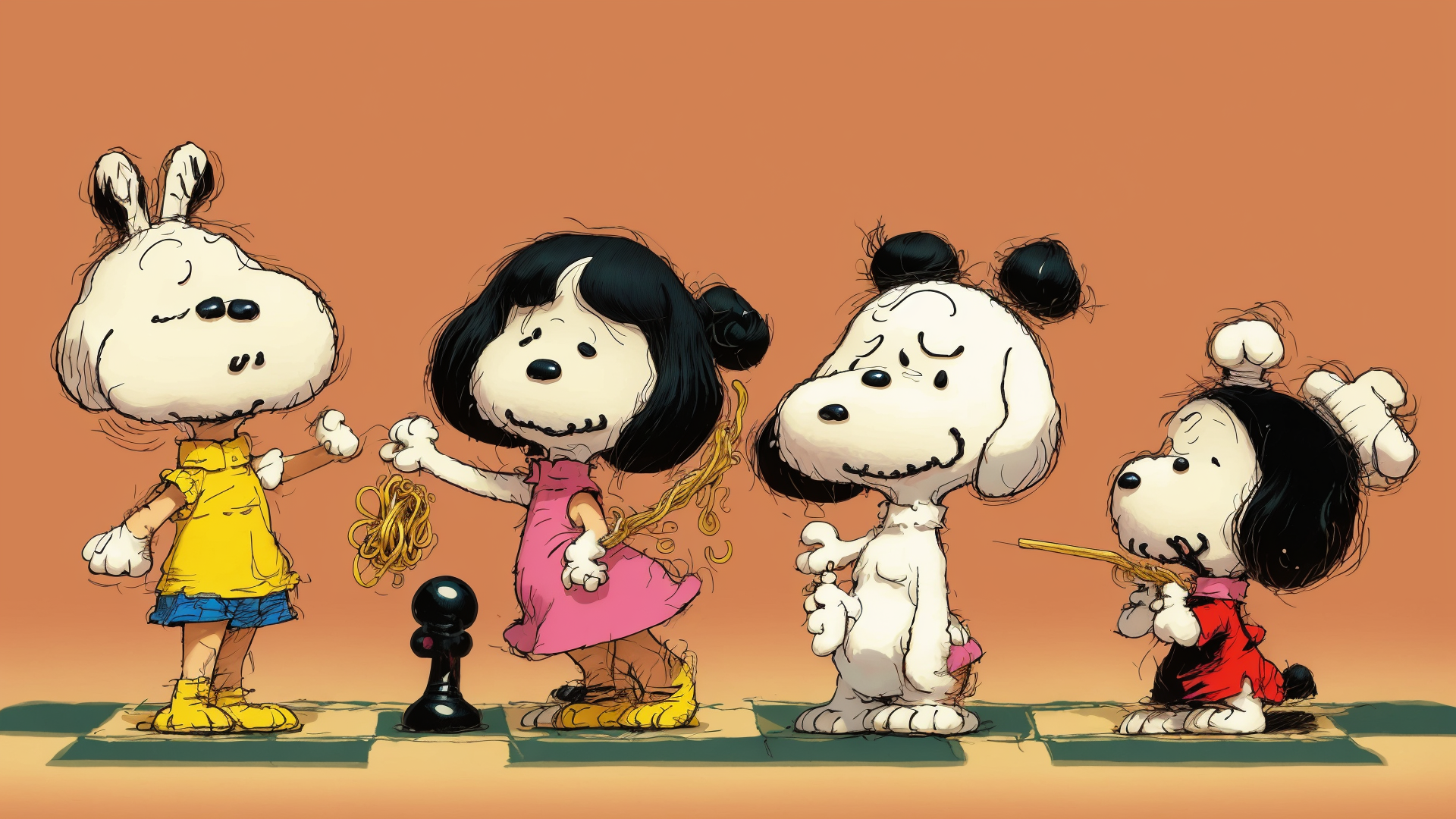 AI generated wallpaper featuring snoopy, peanuts characters, children