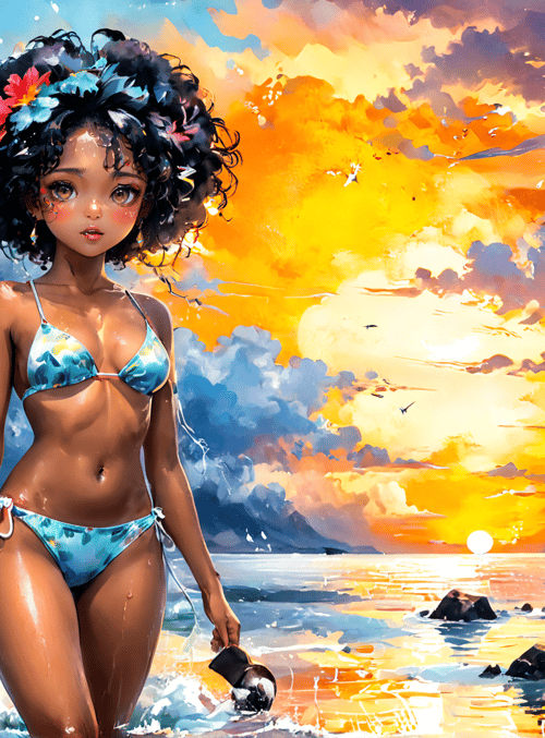 woman, beach, sun