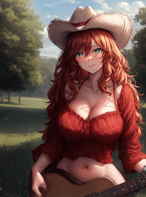 cowgirl, guitar, woman